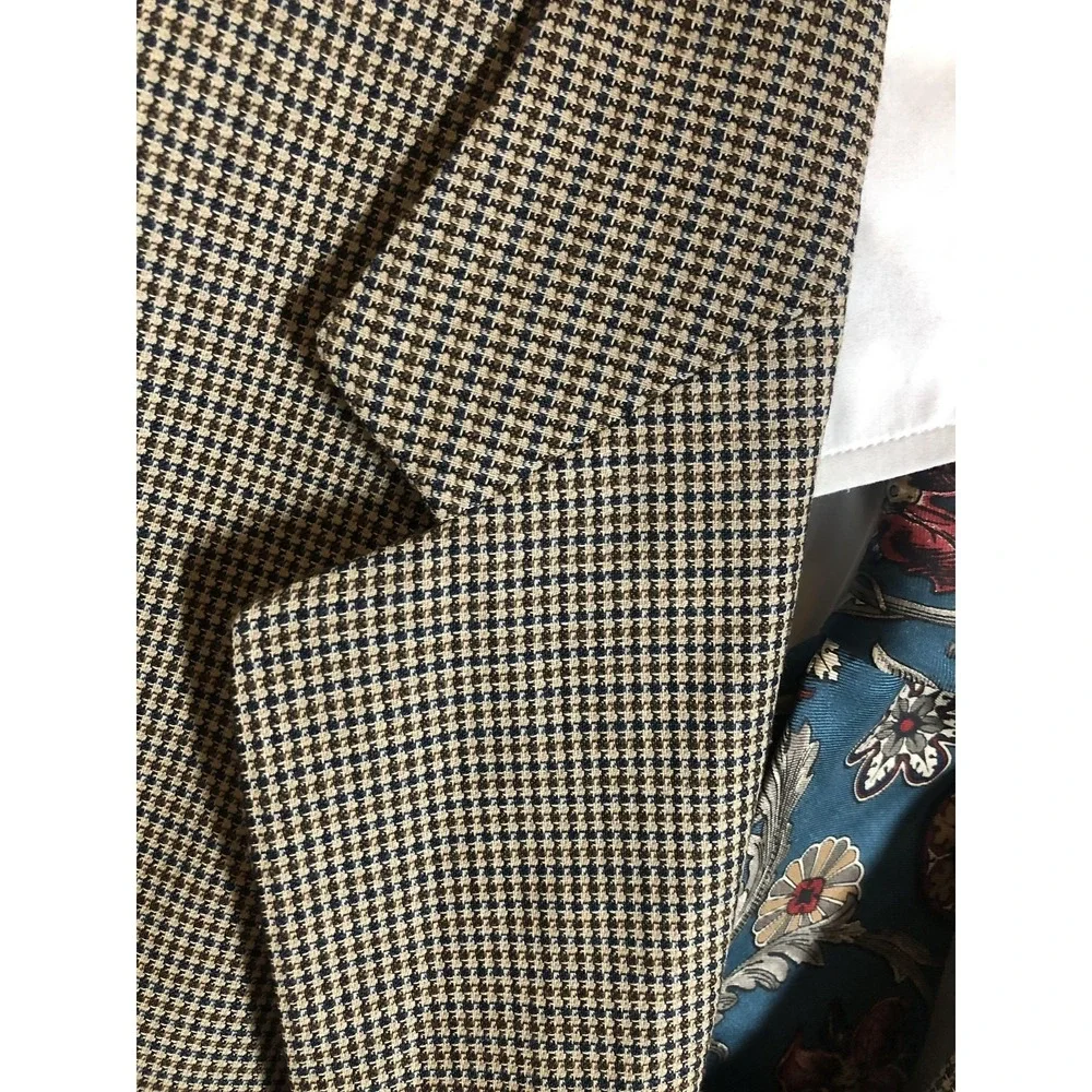 Oscar De La Renta Signature Blazer Mens 42R Brown‎ Wool Check Sport Coat Jacket
